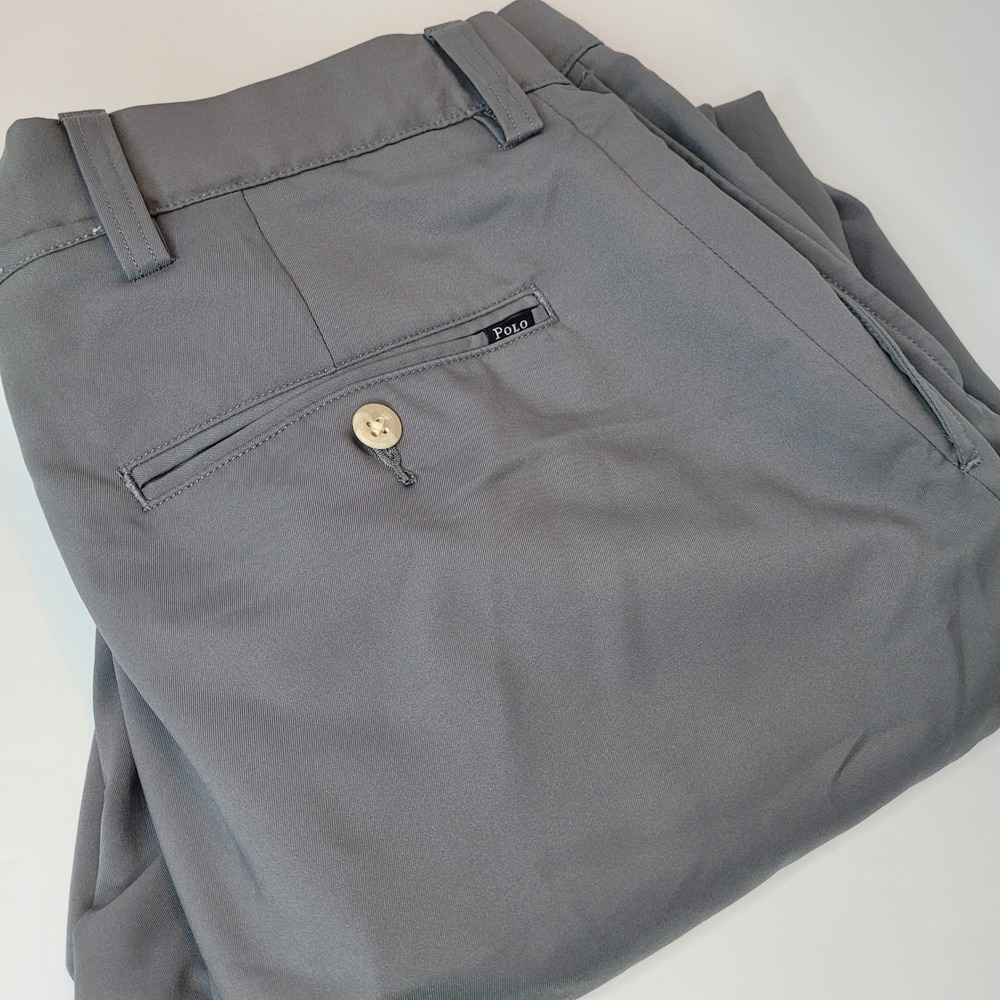 Polo Ralph Lauren Trousers Mens 36x34 Grey Excellent Slim Fit Polyester Chino